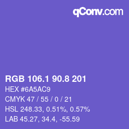 カラーコード: RGB 106.1 90.8 201 | qconv.com