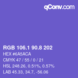 カラーコード: RGB 106.1 90.8 202 | qconv.com