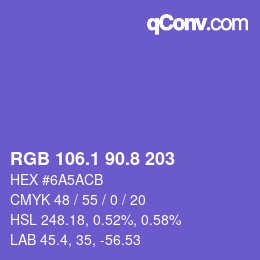 カラーコード: RGB 106.1 90.8 203 | qconv.com