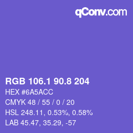 カラーコード: RGB 106.1 90.8 204 | qconv.com