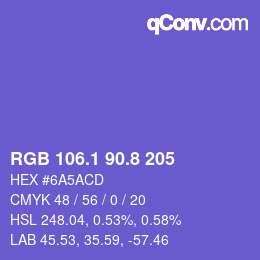 カラーコード: RGB 106.1 90.8 205 | qconv.com