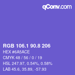 カラーコード: RGB 106.1 90.8 206 | qconv.com