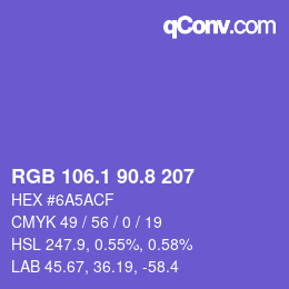 カラーコード: RGB 106.1 90.8 207 | qconv.com