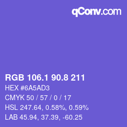 カラーコード: RGB 106.1 90.8 211 | qconv.com
