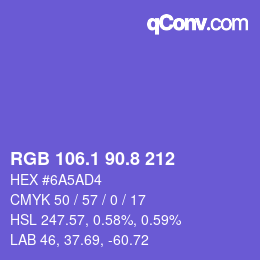 カラーコード: RGB 106.1 90.8 212 | qconv.com