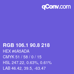 カラーコード: RGB 106.1 90.8 218 | qconv.com
