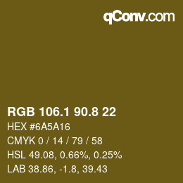 カラーコード: RGB 106.1 90.8 22 | qconv.com