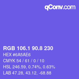 カラーコード: RGB 106.1 90.8 230 | qconv.com