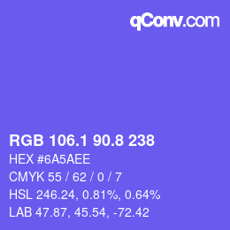 カラーコード: RGB 106.1 90.8 238 | qconv.com