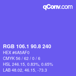 カラーコード: RGB 106.1 90.8 240 | qconv.com