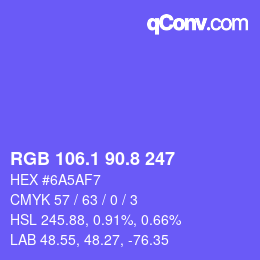 カラーコード: RGB 106.1 90.8 247 | qconv.com