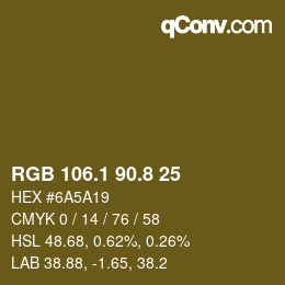 Color code: RGB 106.1 90.8 25 | qconv.com