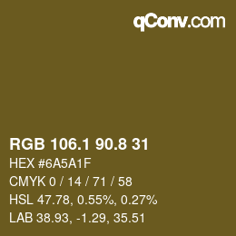 Color code: RGB 106.1 90.8 31 | qconv.com