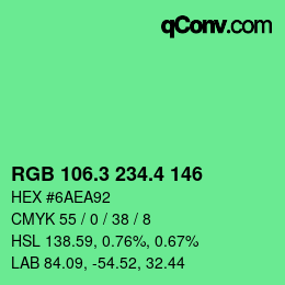 カラーコード: RGB 106.3 234.4 146 | qconv.com