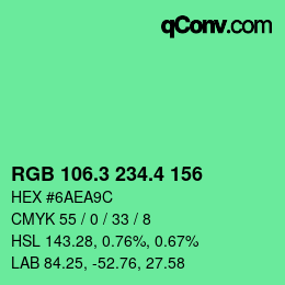 カラーコード: RGB 106.3 234.4 156 | qconv.com