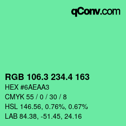 カラーコード: RGB 106.3 234.4 163 | qconv.com