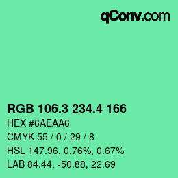 カラーコード: RGB 106.3 234.4 166 | qconv.com