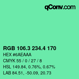 カラーコード: RGB 106.3 234.4 170 | qconv.com