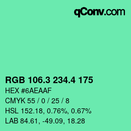 カラーコード: RGB 106.3 234.4 175 | qconv.com