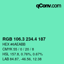 カラーコード: RGB 106.3 234.4 187 | qconv.com