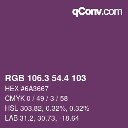 カラーコード: RGB 106.3 54.4 103 | qconv.com