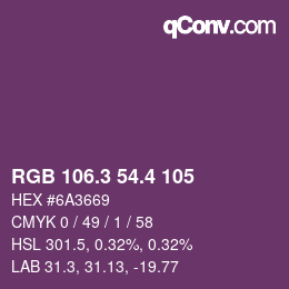 カラーコード: RGB 106.3 54.4 105 | qconv.com
