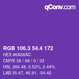 カラーコード: RGB 106.3 54.4 172 | qconv.com