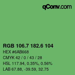 カラーコード: RGB 106.7 182.6 104 | qconv.com