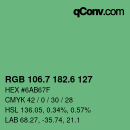 カラーコード: RGB 106.7 182.6 127 | qconv.com