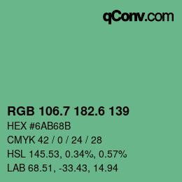 カラーコード: RGB 106.7 182.6 139 | qconv.com