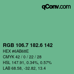 カラーコード: RGB 106.7 182.6 142 | qconv.com