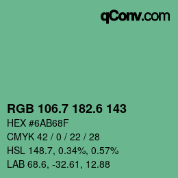 カラーコード: RGB 106.7 182.6 143 | qconv.com