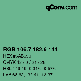 カラーコード: RGB 106.7 182.6 144 | qconv.com