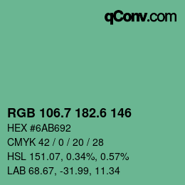 カラーコード: RGB 106.7 182.6 146 | qconv.com