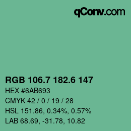 カラーコード: RGB 106.7 182.6 147 | qconv.com