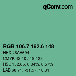 カラーコード: RGB 106.7 182.6 148 | qconv.com