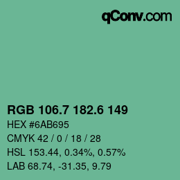 カラーコード: RGB 106.7 182.6 149 | qconv.com