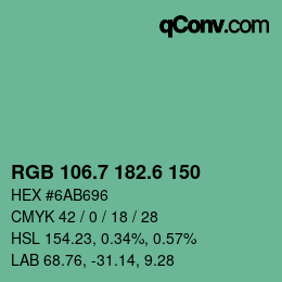 カラーコード: RGB 106.7 182.6 150 | qconv.com