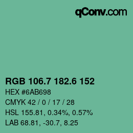 カラーコード: RGB 106.7 182.6 152 | qconv.com