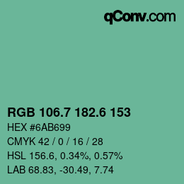 カラーコード: RGB 106.7 182.6 153 | qconv.com