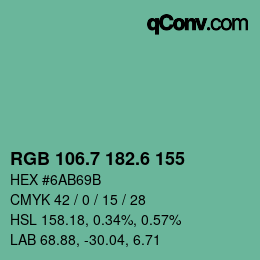 カラーコード: RGB 106.7 182.6 155 | qconv.com