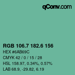 カラーコード: RGB 106.7 182.6 156 | qconv.com