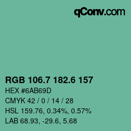 カラーコード: RGB 106.7 182.6 157 | qconv.com