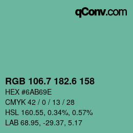カラーコード: RGB 106.7 182.6 158 | qconv.com