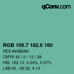 カラーコード: RGB 106.7 182.6 160 | qconv.com