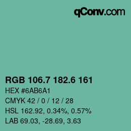 カラーコード: RGB 106.7 182.6 161 | qconv.com