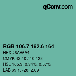 カラーコード: RGB 106.7 182.6 164 | qconv.com