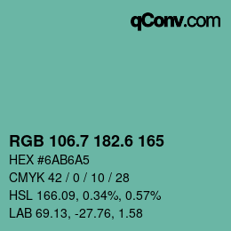 カラーコード: RGB 106.7 182.6 165 | qconv.com