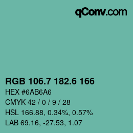 カラーコード: RGB 106.7 182.6 166 | qconv.com