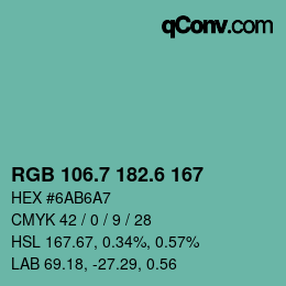 カラーコード: RGB 106.7 182.6 167 | qconv.com